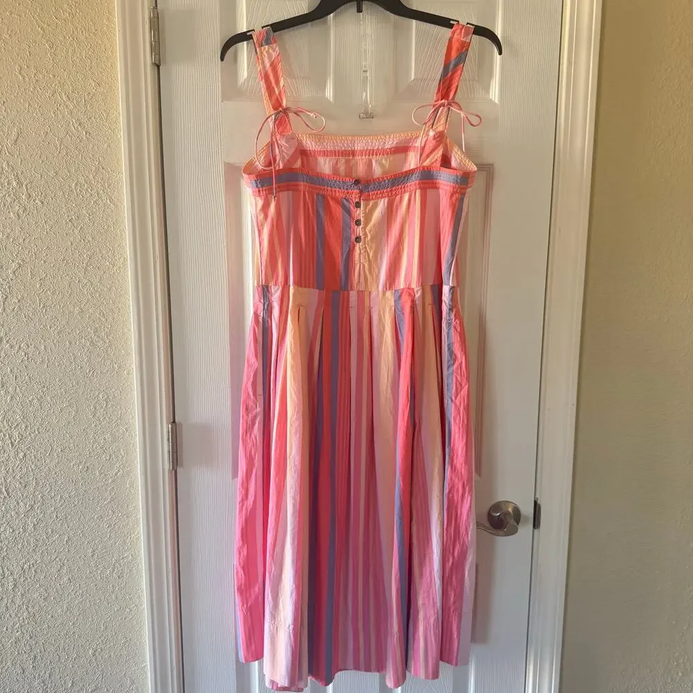 NWT Free People primavera striped drop waist sun dress in pink sz M Reversible